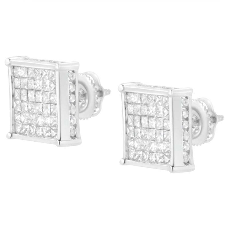 Bids.com 10K White Gold 2ct TDW Princess-Cut Composite Diamond Stud Earring (I-J ,I2-I3) Earrings White Smoke White.Gold / 2