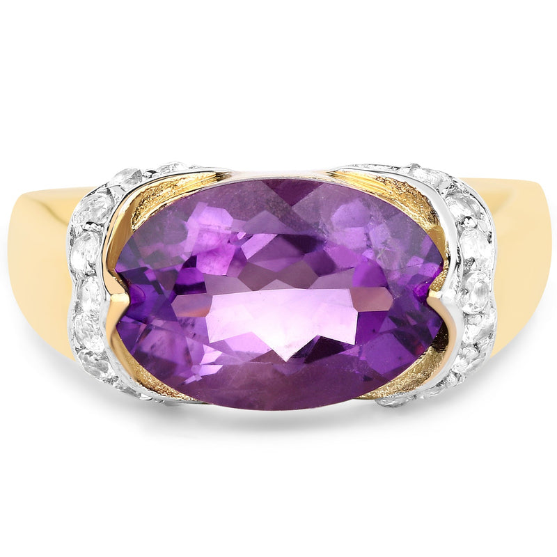 Bids.com 14K Yellow Gold Plated 4.98 Carat Genuine Amethyst and White Topaz .925 Sterling Silver Ring Rings White Smoke size 6.00,size 7.00,size 8.00,size 9.00