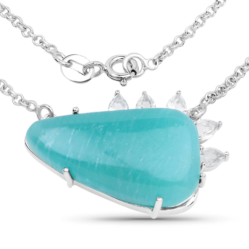 Bids.com 13.41 Carat Genuine Amazonite And White Topaz .925 Sterling Silver Pendant Pendants White Smoke