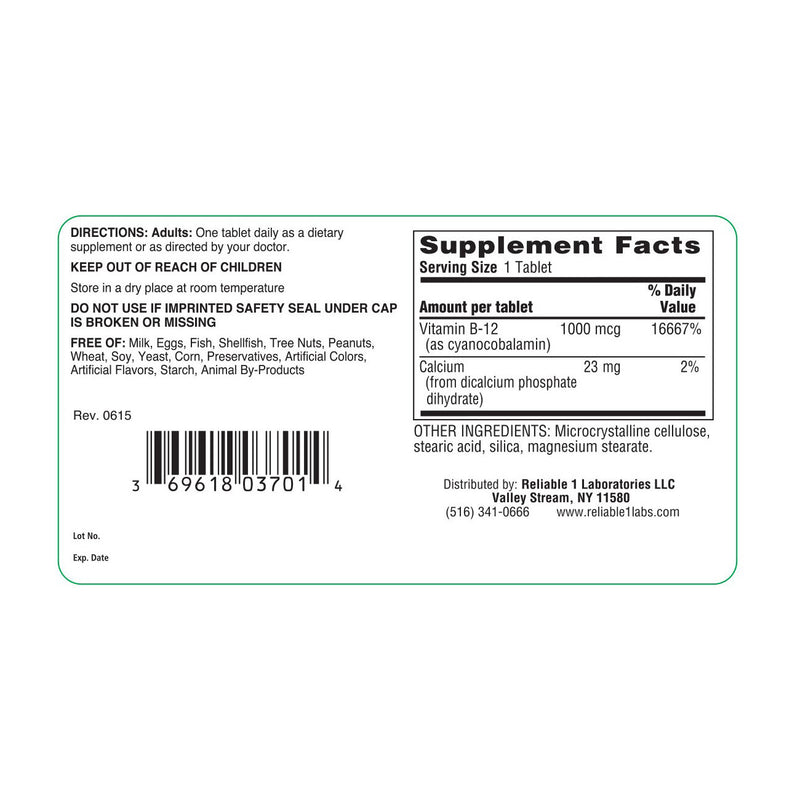 Reliable-1 Laboratories Reliable-1 Laboratories Vitamin B-12 – 1000 mcg (100 Tablets) Vitamins & Supplements White Smoke
