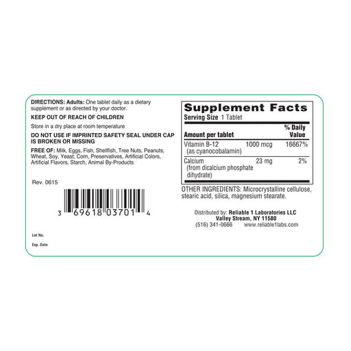 Reliable-1 Laboratories Reliable-1 Laboratories Vitamin B-12 – 1000 mcg (100 Tablets) Vitamins & Supplements White Smoke