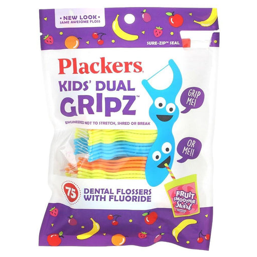 Plackers Plackers Kids Dual Gripz Floss Picks, Wild Berry with Fluoride - 75 Count Oral Care White Smoke