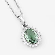 Bids.com 1.39 Carat Genuine Green Tourmaline and White Diamond 14K White Gold Pendant Pendants White Smoke