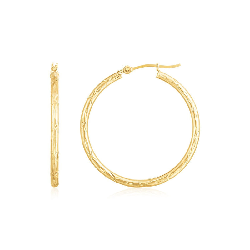 Bids.com 14K Yellow Gold Diamond Cut Hoop Earrings Earrings White Smoke Yellow Gold