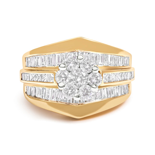 Bids.com 14K Yellow Gold 2-1/3 Cttw Diamond Cluster Channel Set Chevron Shaped Engagement Ring (H-I Color, SI1-SI2 Clarity) - Ring Size 7 Rings White Smoke 7 / Yellow.Gold,9 / Yellow.Gold,6 / Yellow.Gold,8 / Yellow.Gold,10 / Yellow.Gold,5.5 / Yellow.Gold,6.5 / Yellow.Gold,7.5 / Yellow.Gold,9.5 / Yellow.Gold,8.5 / Yellow.Gold