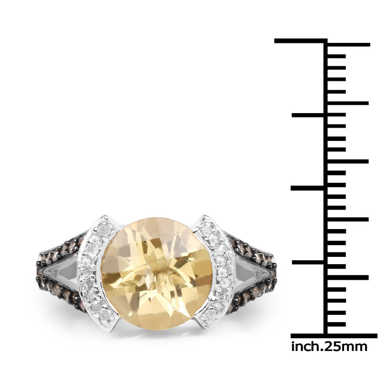 Bids.com 3.64 Carat Genuine Citrine, Champagne Diamond and White Diamond .925 Sterling Silver Ring Rings White Smoke size 6.00,size 7.00,size 8.00,size 9.00,size 10.00