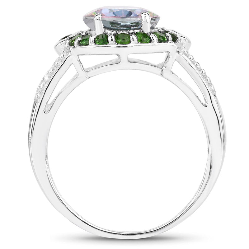 Bids.com 3.92 Carat Genuine Rainbow Quartz and Chrome Diopside .925 Sterling Silver Ring Rings White Smoke size 6.00,size 5.00,size 7.00,size 8.00,size 9.00