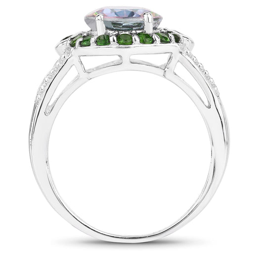 Bids.com 3.92 Carat Genuine Rainbow Quartz and Chrome Diopside .925 Sterling Silver Ring Rings White Smoke size 6.00,size 5.00,size 7.00,size 8.00,size 9.00