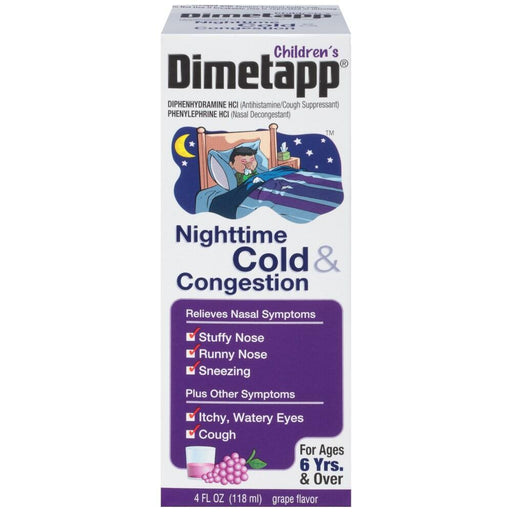 Dimetapp Dimetapp Children's Nighttime Grape Flavor Cold & Congestion 4 Fl Oz Health & Beauty White Smoke