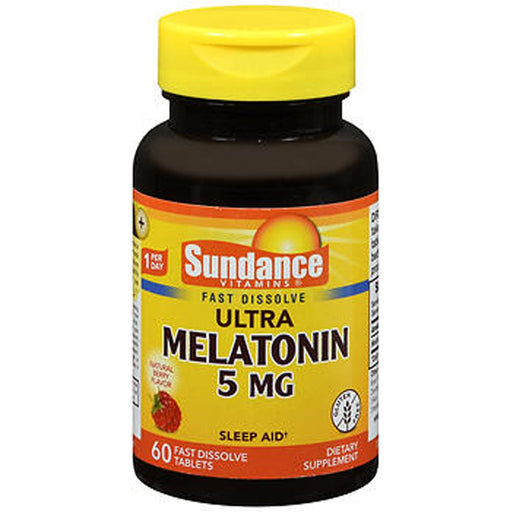 Sundance Sundance Vitamins® Melatonin – 5 mg Natural Berry Flavor (60 Tablets) Vitamins & Supplements Black
