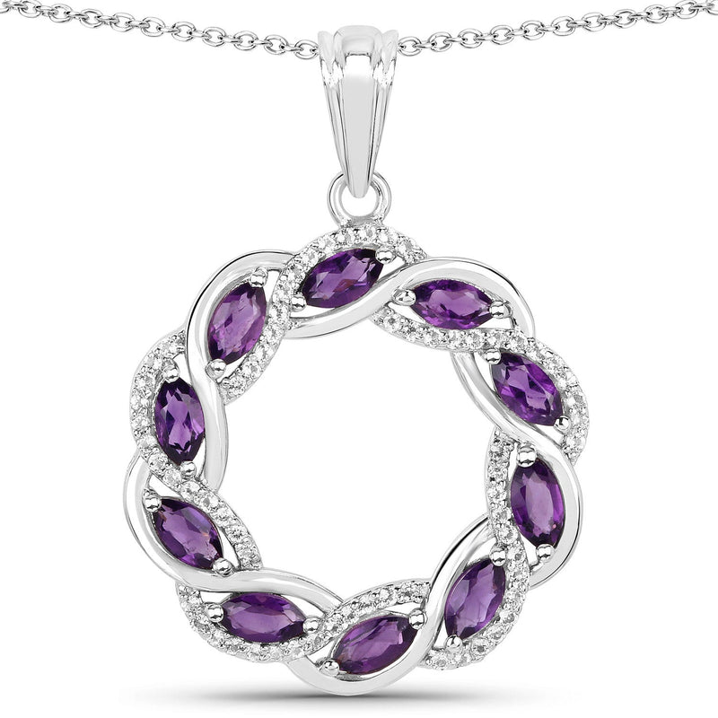 Bids.com 1.83 Carat Genuine Amethyst and White Topaz .925 Sterling Silver Pendant Pendants White Smoke