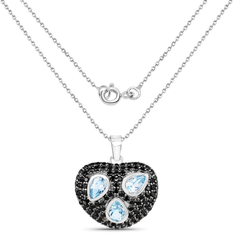 Bids.com 3.52 Carat Genuine Blue Topaz and Black Spinel .925 Sterling Silver Pendant Pendants White Smoke
