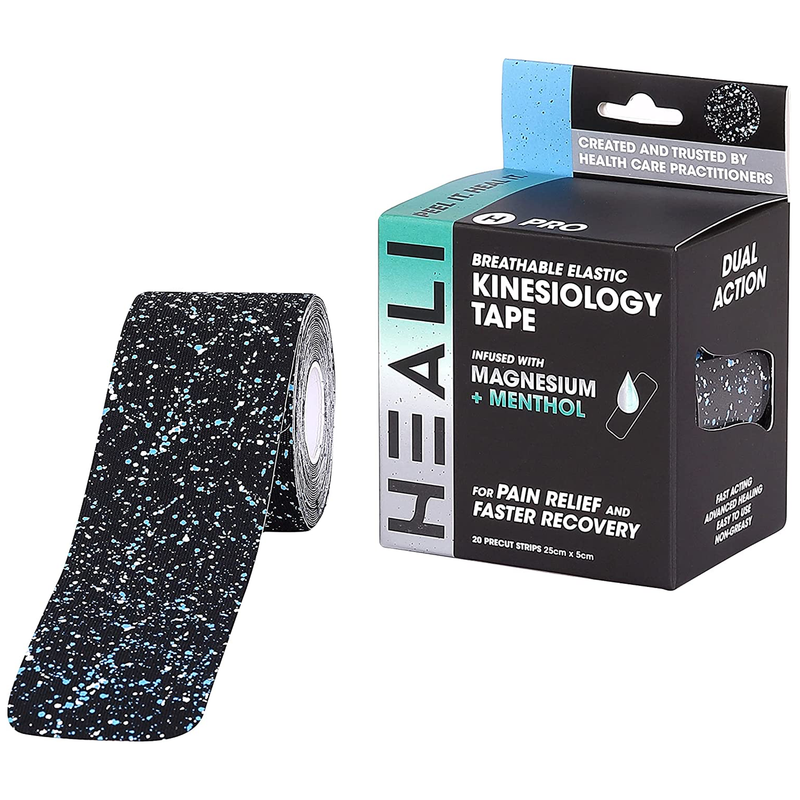 Heali Heali Magnesium & Menthol Infused Kinesiology Tape Blue Splatter Exercise & Fitness White Smoke