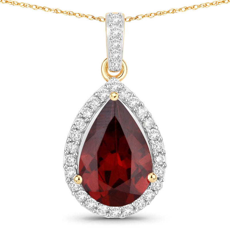 Bids.com 3.29 Carat Genuine Rhodolite and White Diamond 14K Yellow Gold Pendant Pendants White Smoke