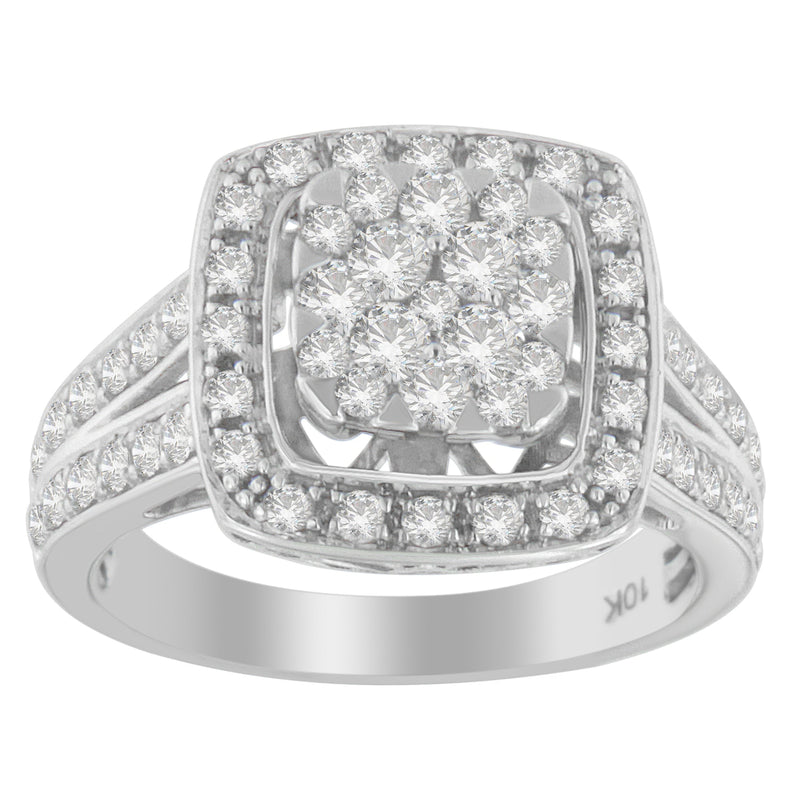 Bids.com 10K White Gold Diamond Cluster Ring (1 Cttw, H-I Color, SI2-I1 Clarity) - Size 6-1/2 Rings Gray 6.75 / White.Gold,7 / White.Gold,6.5 / White.Gold