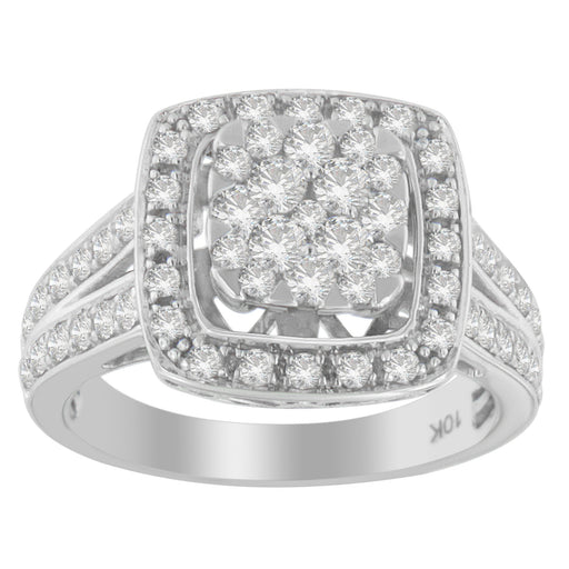 Bids.com 10K White Gold Diamond Cluster Ring (1 Cttw, H-I Color, SI2-I1 Clarity) - Size 6-1/2 Rings Gray 6.75 / White.Gold,7 / White.Gold,6.5 / White.Gold