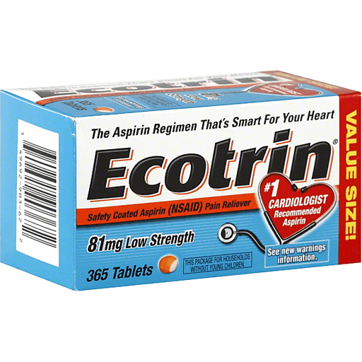 Ecotrin Ecotrin Safety Coated Enteric Aspirin, 81 Mg Low Strength Tablets Health Care White Smoke