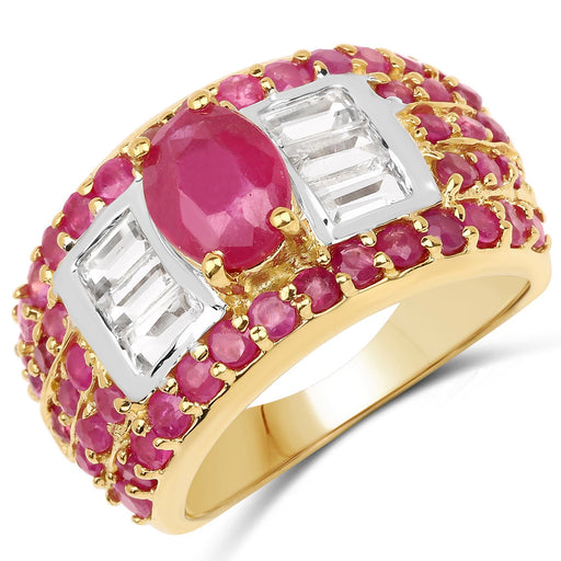 Bids.com 4.23 Carat Glass Filled Ruby and White Topaz .925 Sterling Silver Ring Rings White Smoke size 6.00,size 7.00,size 8.00,size 5.00,size 9.00,size 10.00