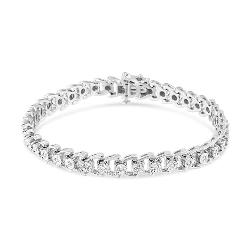 Bids.com .925 Sterling Silver 1/4 Cttw Miracle Set Round Diamond Composite Open Linked Composite Line Bracelet (I-J Color, I3-Promo Clarity) - 7.5" Bracelets White Smoke White.Sterling Silver / 7.5