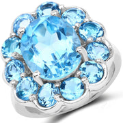 Bids.com 8.77 Carat Genuine Swiss Blue Topaz .925 Sterling Silver Ring Rings White Smoke size 6.00,size 7.00,size 8.00,size 9.00,size 5.00
