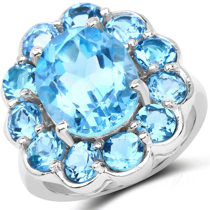 Bids.com 8.77 Carat Genuine Swiss Blue Topaz .925 Sterling Silver Ring Rings White Smoke size 6.00,size 7.00,size 8.00,size 9.00,size 5.00