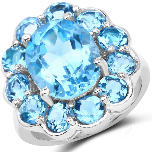 Bids.com 8.77 Carat Genuine Swiss Blue Topaz .925 Sterling Silver Ring Rings White Smoke size 6.00,size 7.00,size 8.00,size 9.00,size 5.00