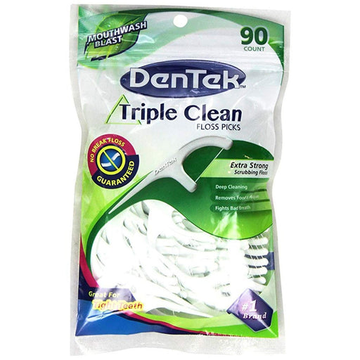 DenTek DenTek Advanced Clean Triple Clean Floss Picks, Mouthwash Blast Mint, 90 Count Dental Floss White Smoke