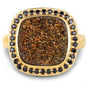 Bids.com 14K Yellow Gold Plated 6.19 Carat Genuine Drusy Quartz and Black Spinel .925 Sterling Silver Ring Rings White Smoke size 7.00,size 6.00,size 8.00,size 9.00