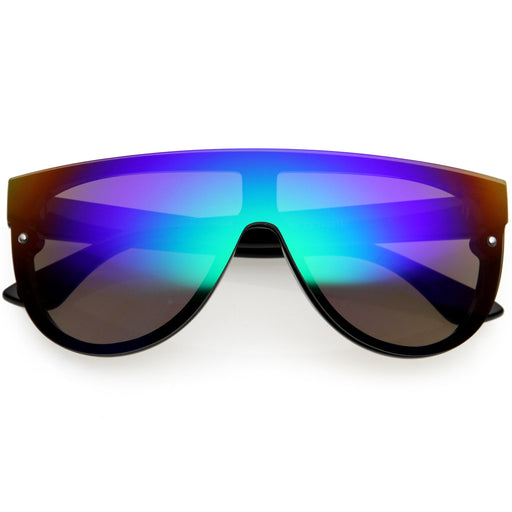 zeroUV Retro Modern Flat Top Mirror Lens Shield Aviator Sunglasses 9798 Sunglasses White Smoke Black Midnight,Black Sun,Black Silver,Blue Mirror,Clear Silver Mirror,Black Smoke