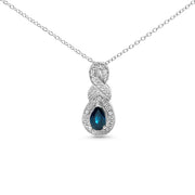 Bids.com .925 Sterling Silver 6x4mm Pear Sapphire and Diamond Accent Infinity Drop 18" Pendant Necklace (H-I Color, SI1-SI2 Clarity) Necklaces White Smoke White.Sterling Silver / 18