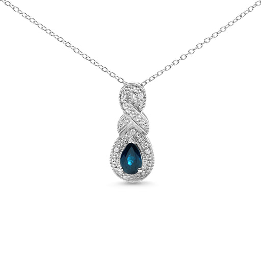Bids.com .925 Sterling Silver 6x4mm Pear Sapphire and Diamond Accent Infinity Drop 18" Pendant Necklace (H-I Color, SI1-SI2 Clarity) Necklaces White Smoke White.Sterling Silver / 18