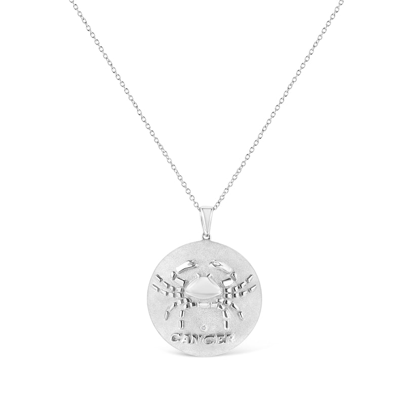 Bids.com .925 Sterling Silver Diamond Accent Cancer Zodiac Design 18" Pendant Necklace Medallion (K-L Color, I1-I2 Clarity) Necklaces White Smoke White.Sterling Silver / 18