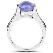 Bids.com 3.20 Carat Genuine Tanzanite and Black Spinel .925 Sterling Silver Ring Rings White Smoke size 7.00,size 8.00,size 5.00,size 6.00,size 9.00