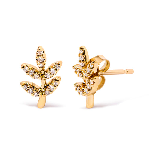Bids.com 10K Yellow Gold 1/10 Cttw Diamond Accented Leaf and Branch Stud Earrings (H-I Color, I1-I2 Clarity) Earrings White Smoke Yellow.Gold / 0.115