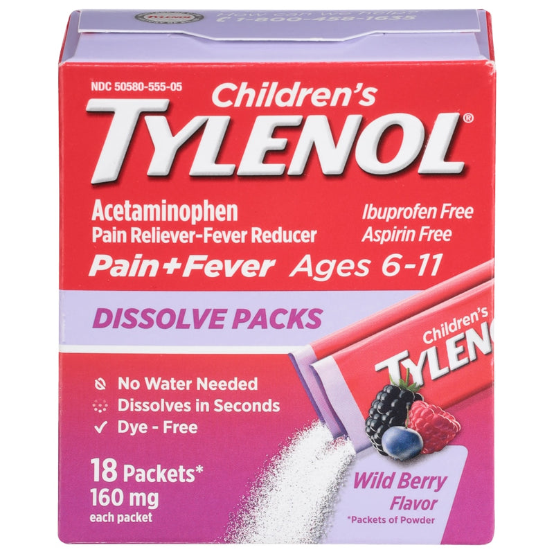 Children's Tylenol Children's Tylenol Dissolve Packs, Pain & Fever Relief, Wild Berry, 18 Count Medicine & Drugs Maroon