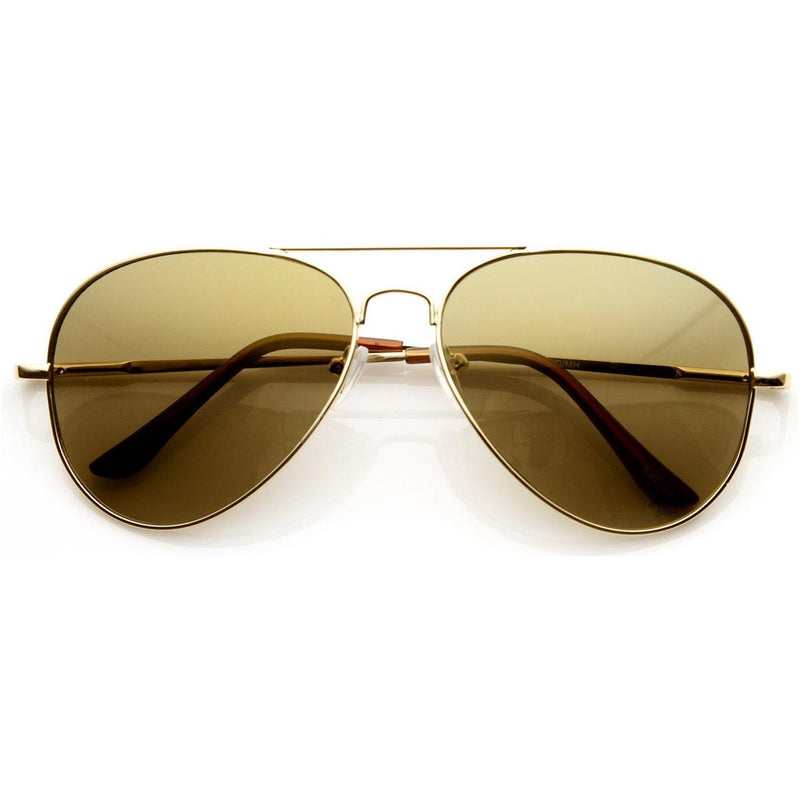zeroUV Large Premium Metal Aviator Sunglasses W/ Spring Temples 1377 Sunglasses White Smoke Gold Amber,Gold Mirror,Gold Green,Gold Brown