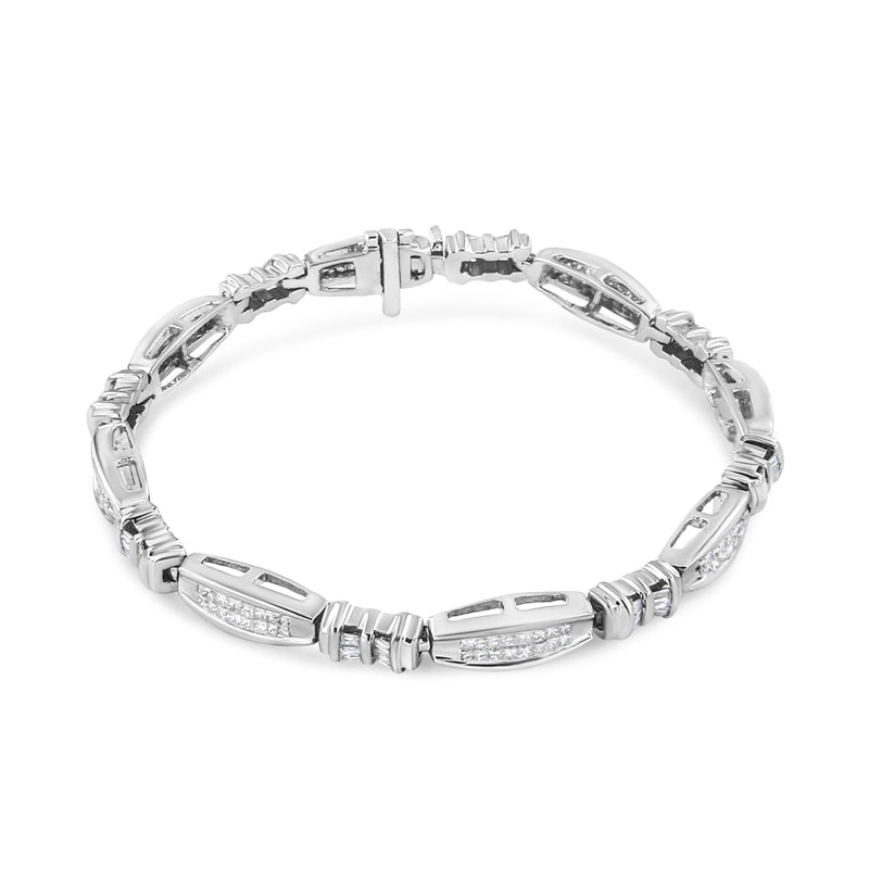 Bids.com 14K White Gold 2.0 Cttw Channel-Set Alternating Baguette and Princess-Cut Diamond Link Bracelet (H-I Color, SI2-I1 Clarity) - Size 7 Bracelets White Smoke White.Gold / 7
