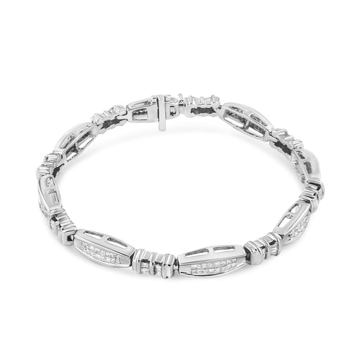 Bids.com 14K White Gold 2.0 Cttw Channel-Set Alternating Baguette and Princess-Cut Diamond Link Bracelet (H-I Color, SI2-I1 Clarity) - Size 7 Bracelets White Smoke White.Gold / 7