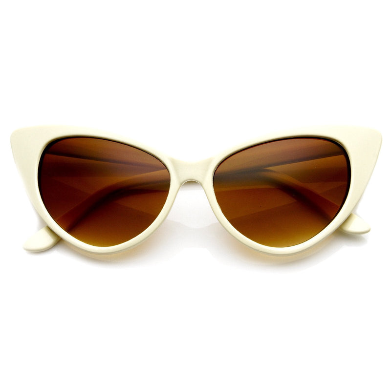 zeroUV Womens Fashion Hot Tip Pointed Vintage Cat Eye Sunglasses 8371 Sunglasses White Smoke Creme