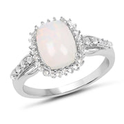 Bids.com 1.55 Carat Genuine Ethiopian Opal and White Topaz .925 Sterling Silver Ring Rings White Smoke size 5.00,size 6.00,size 10.00,size 7.00,size 8.00,size 9.00,size 9.50