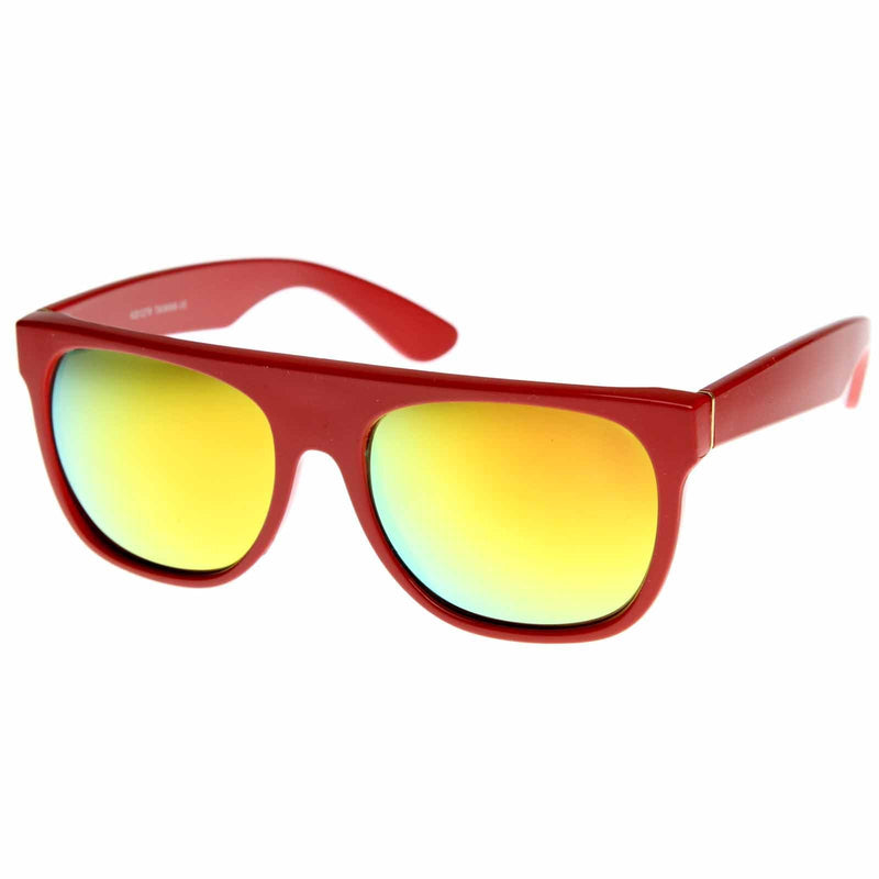 zeroUV Retro Super Flat Top Flash Mirrored Lens Sunglasses 8090 Sunglasses White Smoke Red Sun
