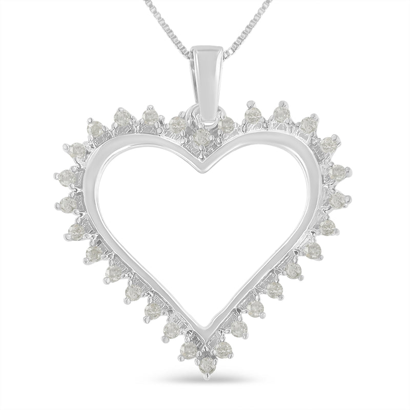 Bids.com .925 Sterling Silver 1/4 cttw 3-Prong Diamond Open Heart 18" Pendant Necklace (I-J Color, I3 Clarity) Necklaces White Smoke White.Sterling Silver / 18