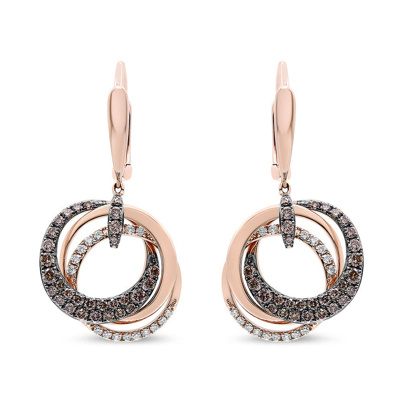 Bids.com 14K Rose Gold 1.00 Cttw White and Brown Diamond Intertwining Hoops and Circle Dangle Earrings (H-I/Brown Color, SI1-SI2 Clarity) Earrings White Smoke Rose.Gold / 1.148