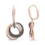 Bids.com 14K Rose Gold 1.00 Cttw White and Brown Diamond Intertwining Hoops and Circle Dangle Earrings (H-I/Brown Color, SI1-SI2 Clarity) Earrings White Smoke Rose.Gold / 1.148