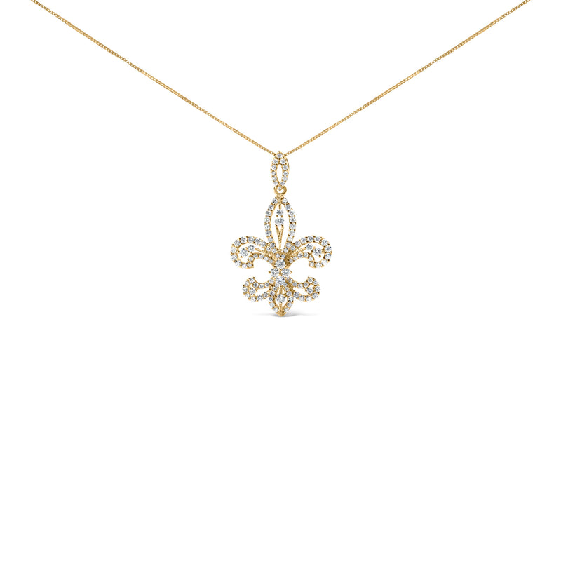 Bids.com 14K Yellow Gold 1.00 Cttw Round Diamond Fleur De Lis 18" Pendant Necklace (H-I Color, SI2-I1 Clarity) Necklaces White Smoke Yellow.Gold / 18