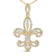 Bids.com 14K Yellow Gold 1.00 Cttw Round Diamond Fleur De Lis 18" Pendant Necklace (H-I Color, SI2-I1 Clarity) Necklaces White Smoke Yellow.Gold / 18