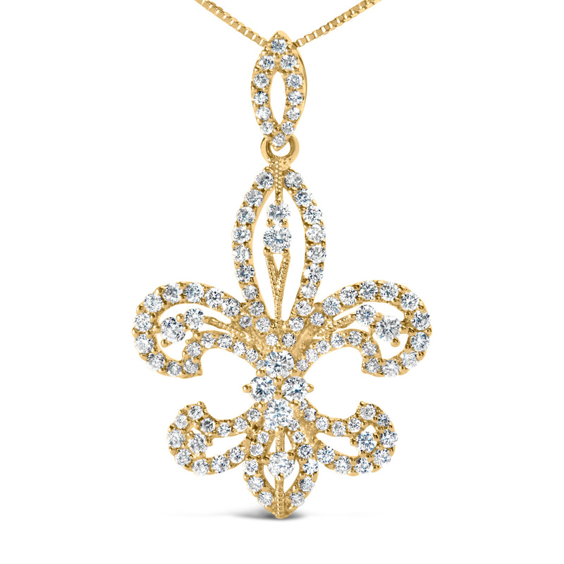 Bids.com 14K Yellow Gold 1.00 Cttw Round Diamond Fleur De Lis 18" Pendant Necklace (H-I Color, SI2-I1 Clarity) Necklaces White Smoke Yellow.Gold / 18