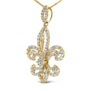 Bids.com 14K Yellow Gold 1.00 Cttw Round Diamond Fleur De Lis 18" Pendant Necklace (H-I Color, SI2-I1 Clarity) Necklaces White Smoke Yellow.Gold / 18