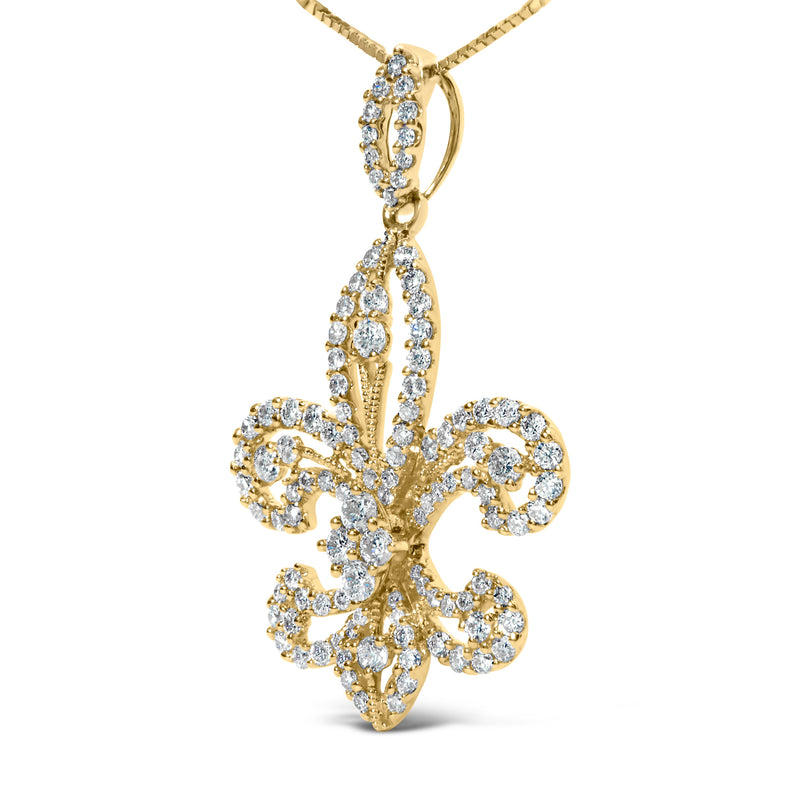 Bids.com 14K Yellow Gold 1.00 Cttw Round Diamond Fleur De Lis 18" Pendant Necklace (H-I Color, SI2-I1 Clarity) Necklaces White Smoke Yellow.Gold / 18