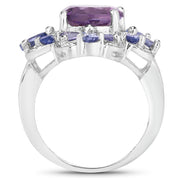 Bids.com 4.88 Carat Genuine Amethyst and Tanzanite .925 Sterling Silver Ring Rings White Smoke size 5.50,size 7.00,size 6.50,size 5.00,size 6.00,size 8.00,size 9.00